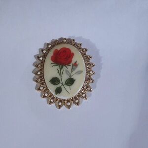 Vintage Rose Brooch with Gold Accents